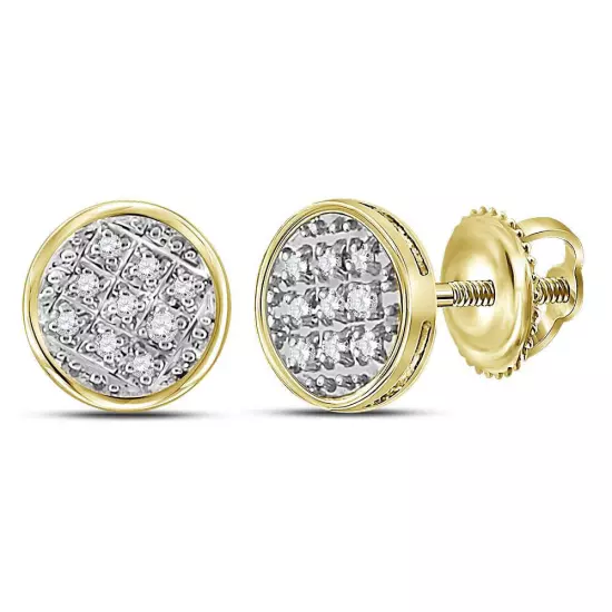 10K Yellow Gold Mens Round Diamond Circle Cluster Stud Earrings 1/20 Cttw