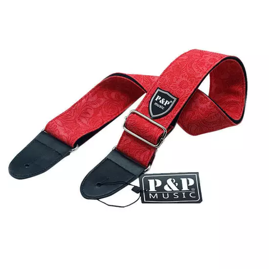 Guitar Bass Belt Embroidered Guitar Strap Leather End for Bass/Acoustic/Electric