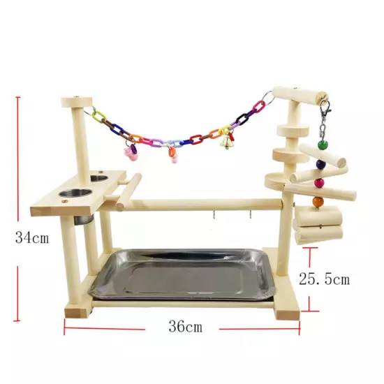 Wood Pet Parrot Playstand Perch Gym Cockatiel with Feeder Cups Bird Play Stand