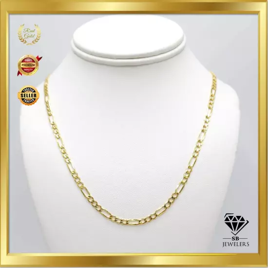 10K Yellow Gold Figaro Link 2mm-10.5mm Unisex Chains 14"-30" Fine Necklace NEW