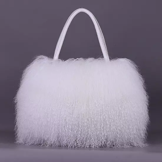 FINILUO Real Long Lamb Fur/Mongolian Fur with Genuine Leather Handles Handbag