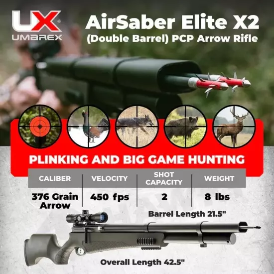 Umarex AirSaber Elite X2 Double Barrel Side Cocking Lever PCP Air Rifle 2252157