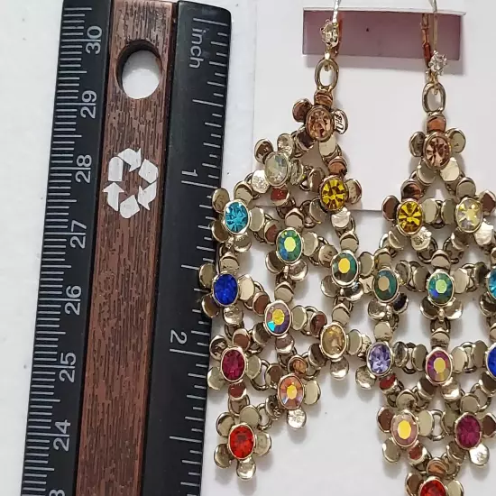 NWT Betsey Johnson Gold with Colorful Gemstones Earrings