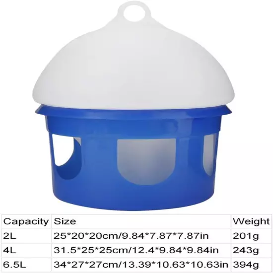 Pigeon Feeder, 2L/4L/6.5L Large Capacity Pigeon Waterer Automatic Bird Pigeon Fe