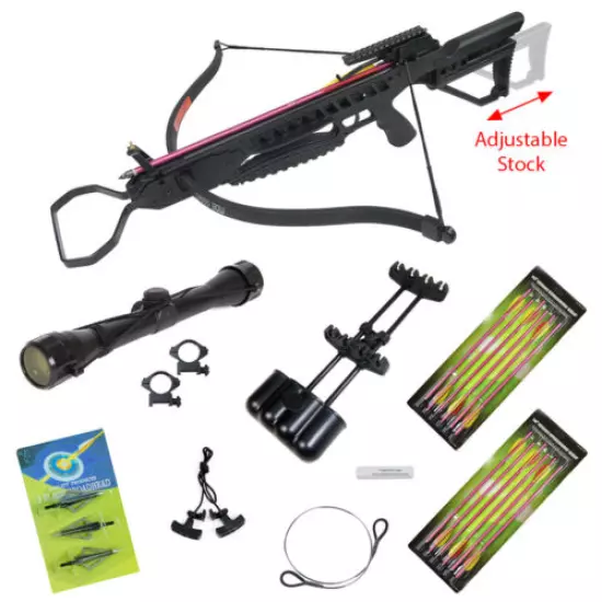 175 lb Black / Camouflage Crossbow Bow Package +4x32 Scope +14 Bolts +Quiver etc