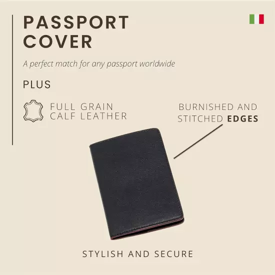 Italian Leather Passport Cover for Men and Women, Handmade in Italy, Black