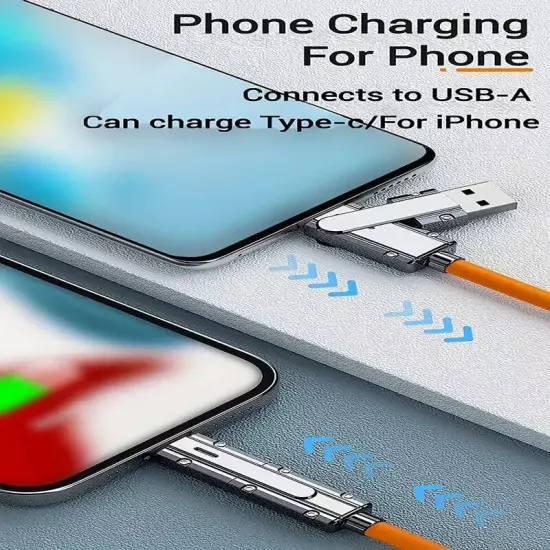 4-In-1 120W Fast Charging Cable Charger Data 6.6 Ft Cord USBC For iPhone Samsung