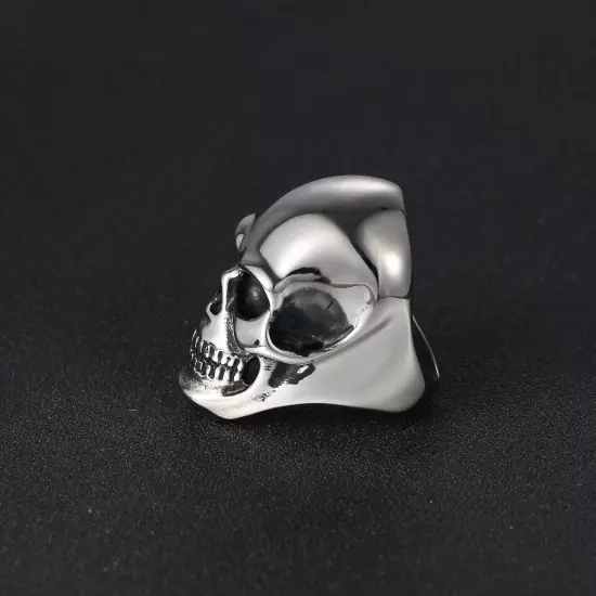 Heavy Gothic Skull Biker Stainless Steel Men's Ring High Polish Halloween Gift