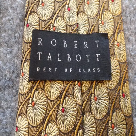 Robert Talbott Best of Class Tie Men's Silk Gold w/Unique Design 58 x 4