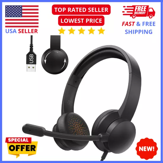 Headset with Mic for PC, USB Headset with Noise Cancelling Microphone, Computer