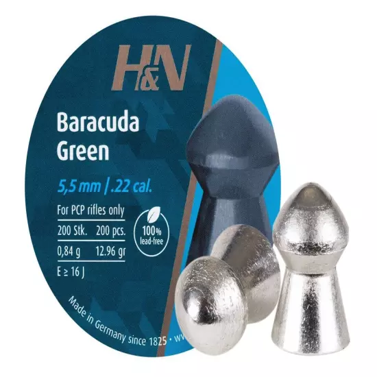 H&N Baracuda Green 200 Count 100% LEAD FREE 5.5mm .22 Caliber Pellets GERMANY B