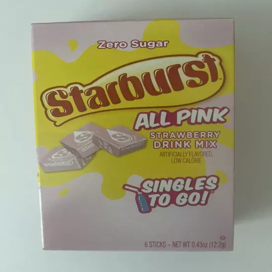 4 Boxes Starburst All Pink Strawberry Drink Mix Singles To Go Packets 24 packets