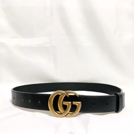 GUCCI GG Marmont Belt Leather Gold Black