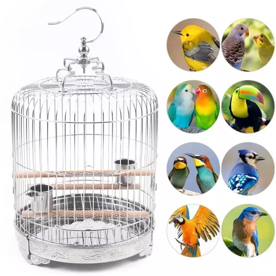 Stainless Steel Bird Cage Parrot Travel Carrier Hanging Cage Bird Perch Durable