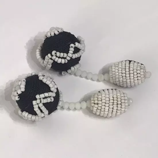 ZARA Tribal Drop Oversized Statement Beaded Ball Black White Boho Drop Earrings