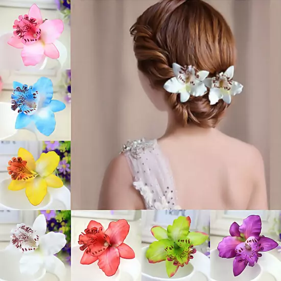 Womens Orchid Flower Wedding Bridal Hair Clip Hairpin Brooch Pin Party Barrette✔