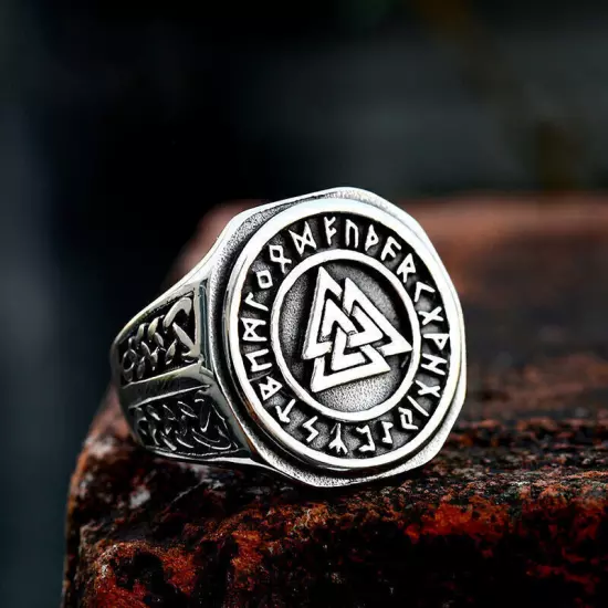 Viking Mystical Runes Totem Punk Ring Stainless Steel Celtic Wedding Signet Ring