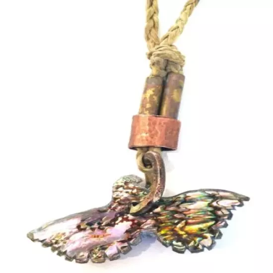 Mountain Man Talisman Eagle Necklace, Abalone Shell, Brass Adornments, 24"