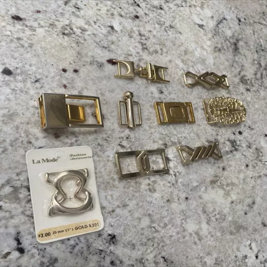 Assorted Gold Tone Interlocking Womens Belt Buckles Two-piece Lot of 9