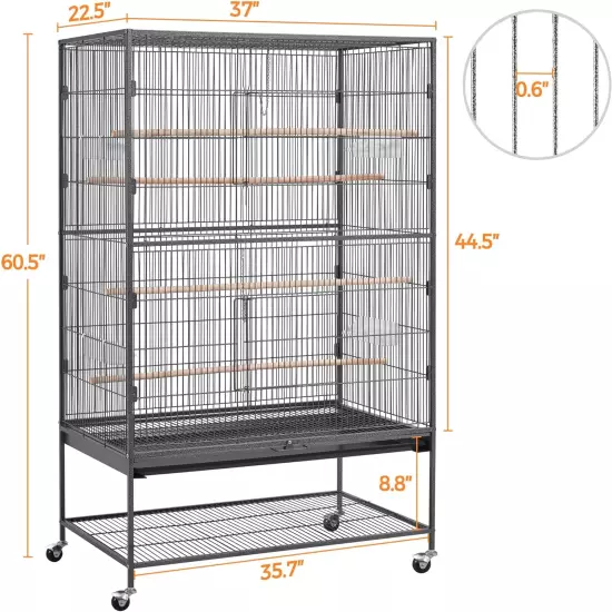 60.5Inch Extra Large Bird Cage Metal Parrot Cage Flight Cage for Cockatiels Afri