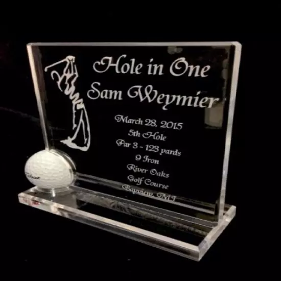 Executive Style Hole in One Golf Ball Trophy - Plaque - Crystal Clear - 2019