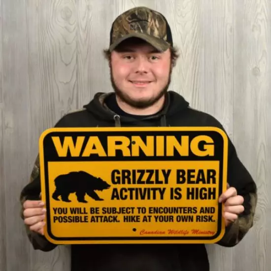 GRIZZLY BEAR WARNING Sign, traps trapping hunting 12x18"