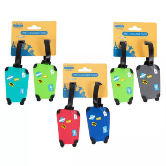 Set of 1 (2 tags) Luggage shaped Suitcase Travel Tags - Blue Red Teal Green Grey