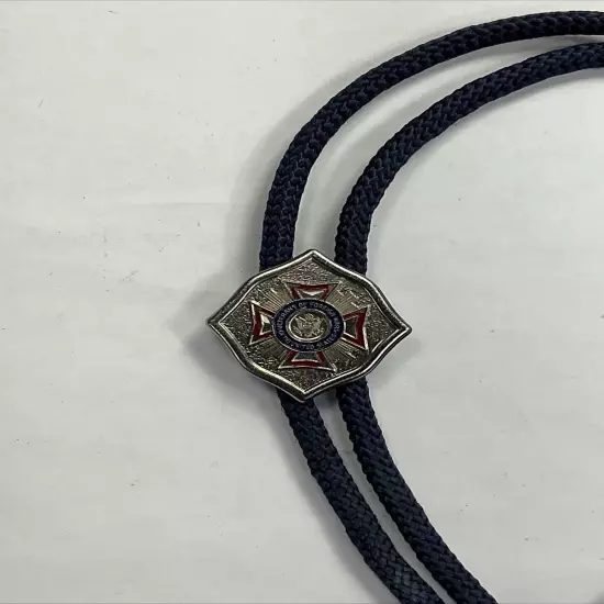 Vintage VFW Veterans of Foreign Wars Bolo Tie - Blue, Nylon, Meal Clip