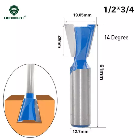 1/4" 12mm 1/2" Shank Dovetail Router Bit Set 1PC/6PCS 8 Degree 14 Degree