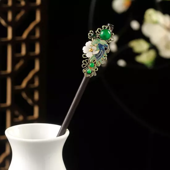 Womens Wooden Hair Stick Pins Chopstick Handmade Flower Hairpins Chinese Style