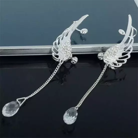 Angel Wing Crystal Drop Stud 925 Sterling Silver Earrings Womens Jewellery Gifts