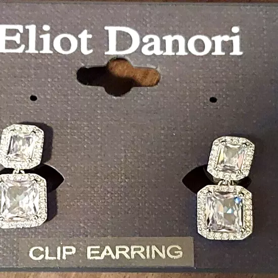 Eliot Danori Cubic Zirconia Emerald Halo Drop Clip-on Earrings - Silver