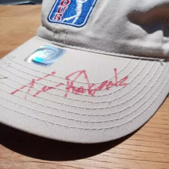 pga tour golf hat beige 2 autographs no coa adjustable Cap Nice