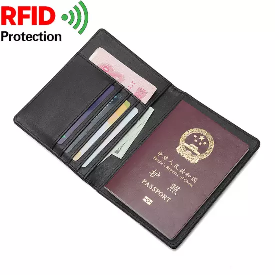 2Pcs Slim Leather Travel Passport Wallet RFID Blocking ID Card Case Cover