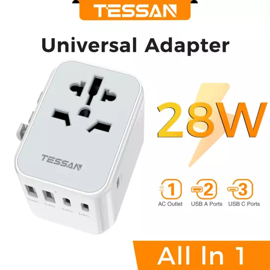 100W Universal Travel Adapter with USB and Type-C Fast Charging Power Adapter