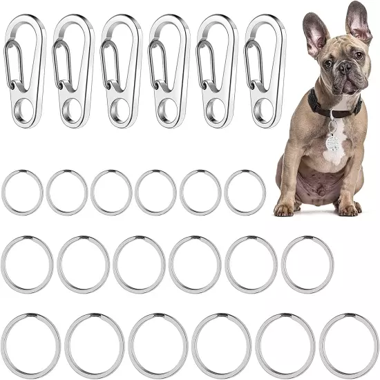 Dog Tag Clips with Keychains, Durable Dog ID Tag with Tag Rings Stainless Steel 