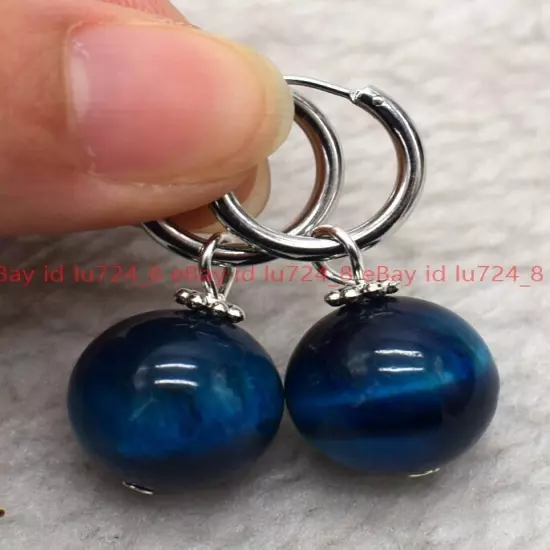 8/10/12mm Natural Multicolor Gemstone Round Beads Silver Leverback Earrings