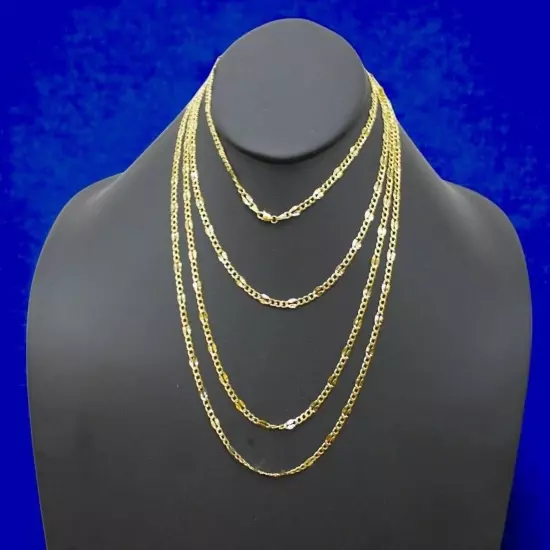 10K Yellow Gold 3mm-5mm Solid Mirror Figaro Chain Necklace Link All Sizes Women