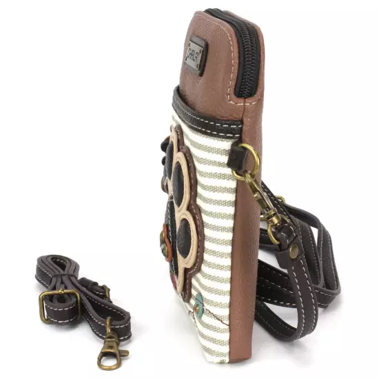 NEW CHALA DOG PUPPY PAW BROWN STRIPE CELL PHONE CROSSBODY PURSE ADJUSTABLE STRAP