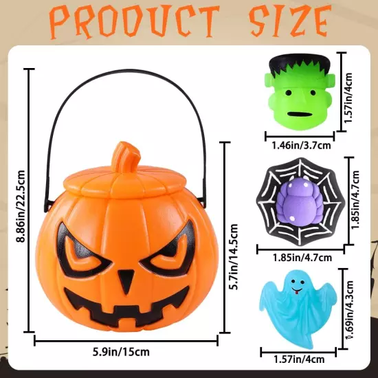 36 PCS Halloween Mochi Squishy Toys with Pumpkin Bucket, Kawaii Squishies Mini S