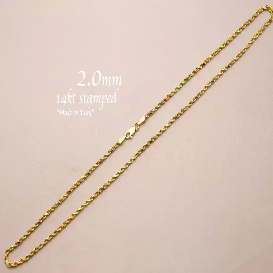 14k Solid Yellow Gold Rope Chain Necklace Bracelet 1mm-10mm Men Women Sz 7"-30"