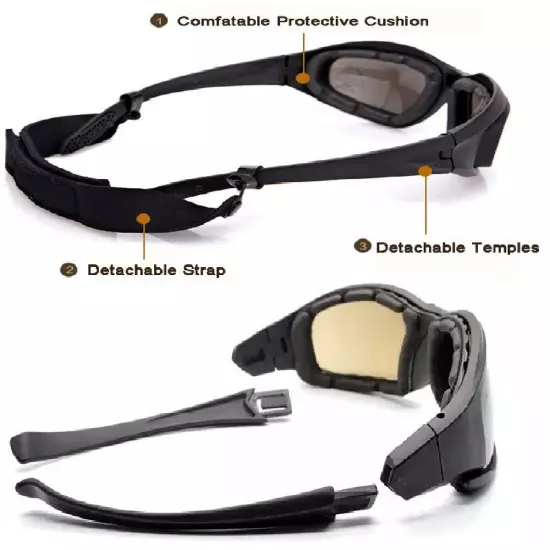 Air Soft Combat Tactical Military Ballistic Shooting Safety Glasses 4 Lens