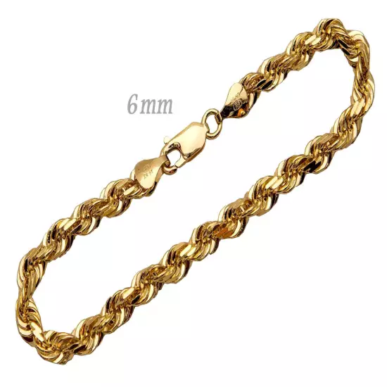 14k Solid Yellow Gold Rope Chain Necklace Bracelet 1mm-10mm Men Women Sz 7"-30"