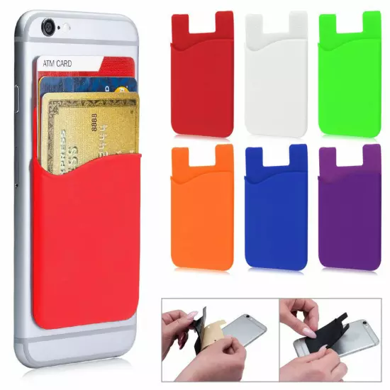 Adhesive Silicone Credit Card Pocket Sticker Pouch Holder Case For Cell Phone