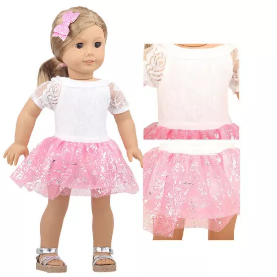 White embroidery bodysuit & skirt set made for 18'' American girl doll party