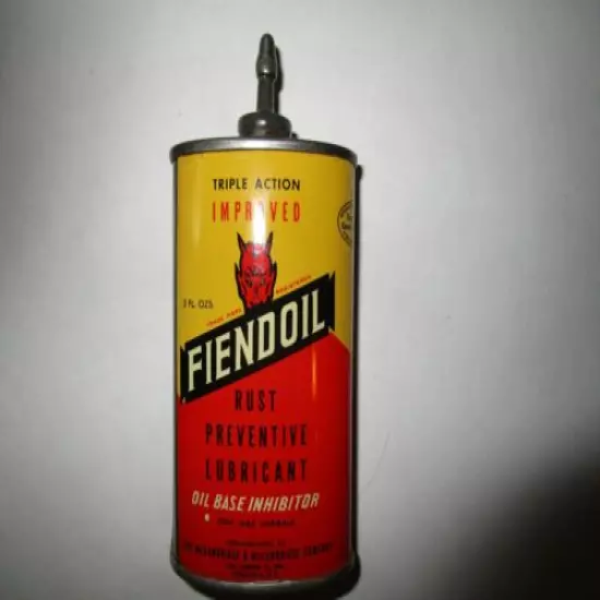 vintage FIENDOIL lead top gun oil can, GOOD HOUSEKEEPING SEAL, hunting display