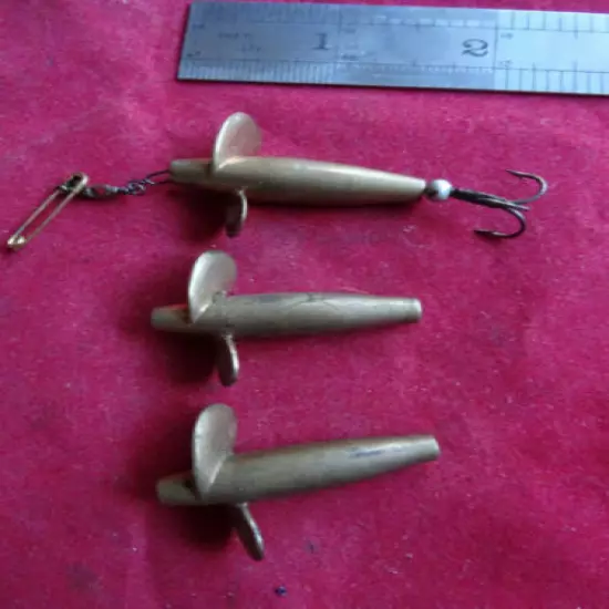 3X EARLY VINTAGE HEAVY BRASS WEBBER OF EXETER DEVON FISHING LURES