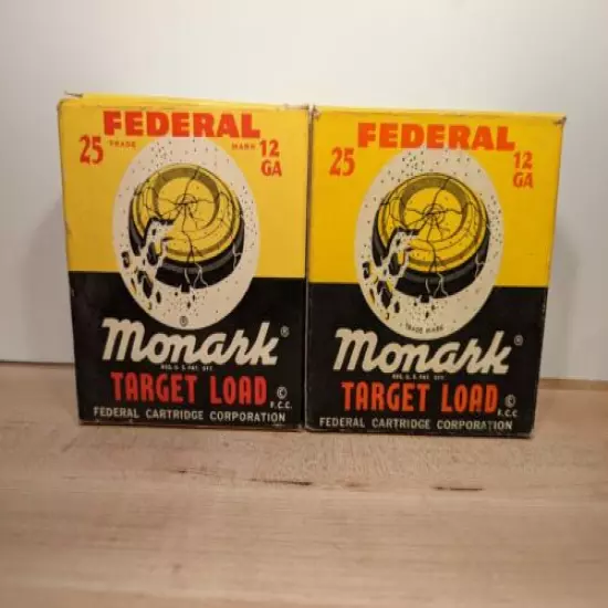 Lot Of 2 Vintage Federal Monark Target Load 12 Gauge Empty Shotshell Ammo Box