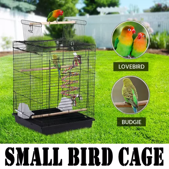 Alden Design 22.8"H Metal Open Top Cage Bird Cage with Play Top Stand, Black