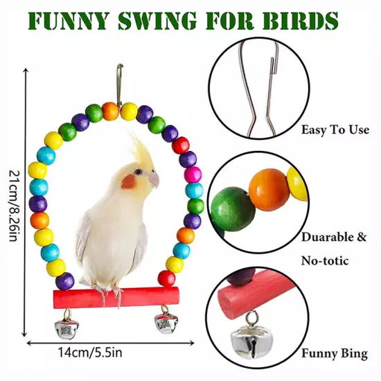 Bird Toy Wood Parrot Toys Set Cage Bird Swing Suspension Bridge Ball Cage Bells